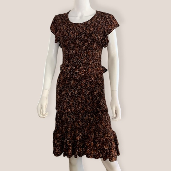 Anthropologie Dresses & Skirts - Olivaceous Anthropologie Brown Smocked Dress Floral Body Con NWT. Large